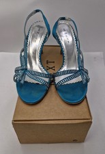 Next Teal Satin Diamante Sparkle Ankle Straps Kitten Heels Size 5
