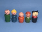 Little People Family Vtg Fisher Price Mom Dad Green Girl Orange Boy Dog Wood