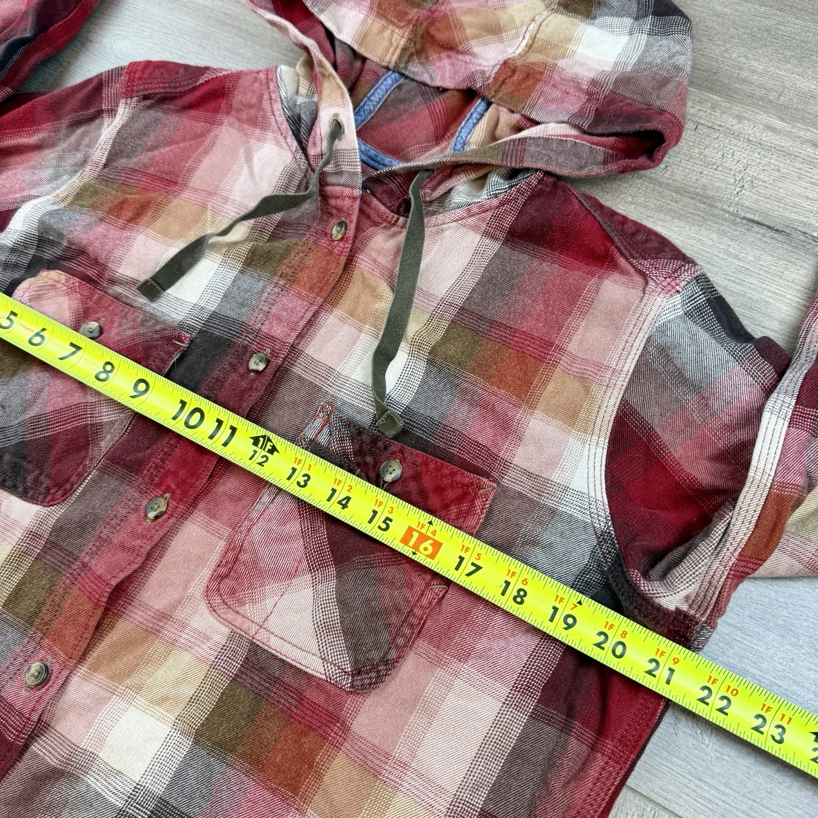 Carhartt Beartooth Hooded Flannel Shirt Button Up Women's Large Drawstring Cabin thumbnail 14