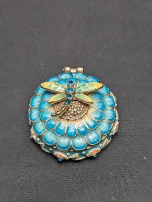 Monet blau Emaille Schmetterling Pillen-/Schmuckdose rund Blumen aufklappbar klein