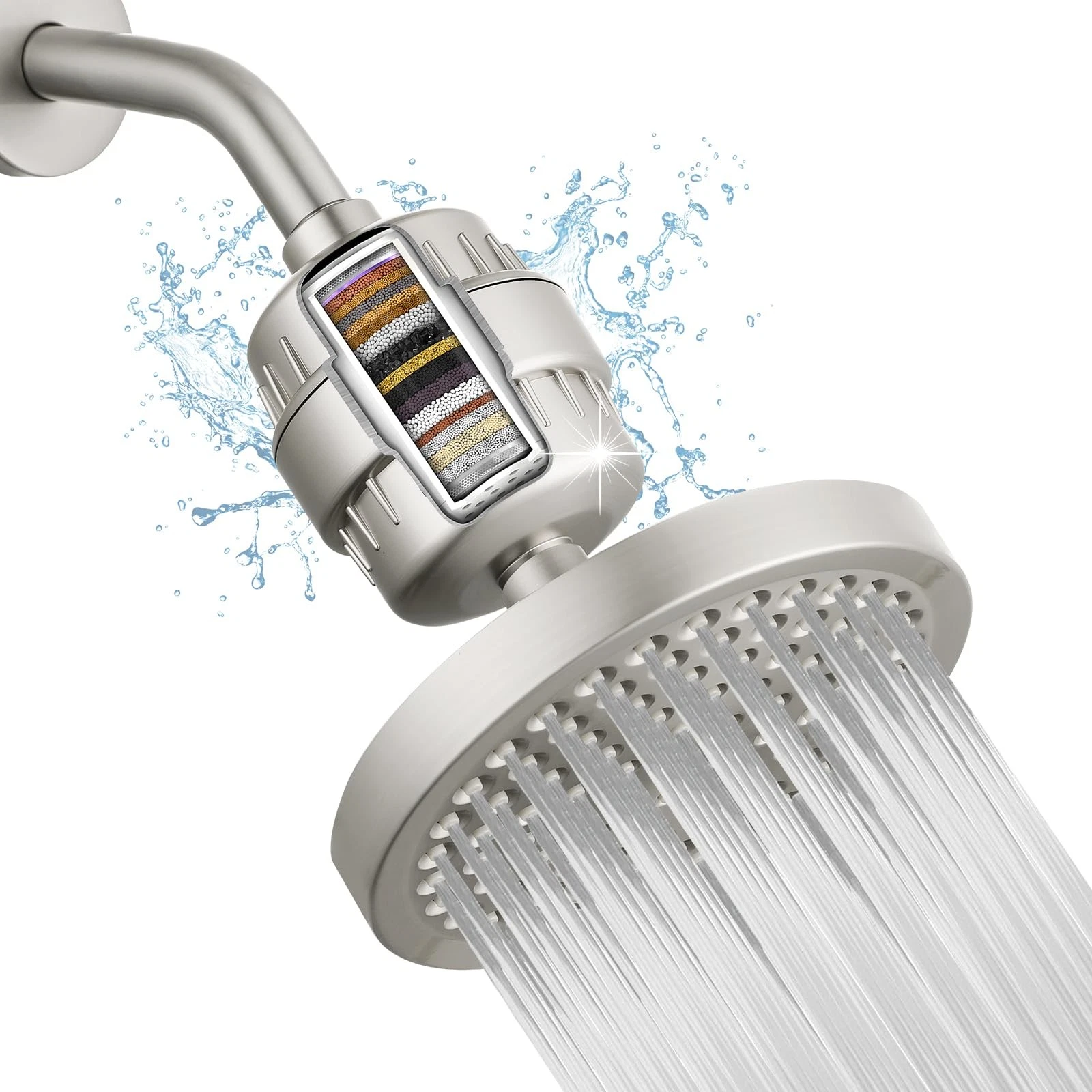 High Pressure Filtered Shower Head Set, 6’’ Rain Shower Filter for Hard Water...