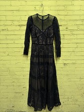 Tadashi Shoji Embroidered Lace Long Sleeve Gown Dress Black/Beige Wedding Size 6