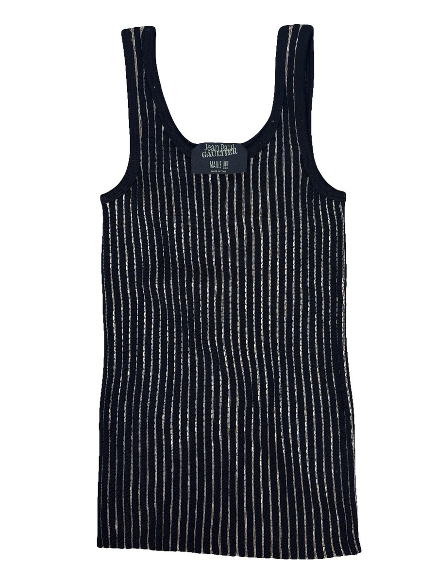 Vintage Jean Paul GAULTIER Maille Femme Gold Sequin Striped Black