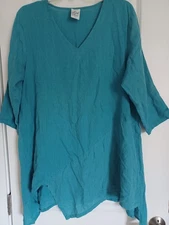 Match Point solid green blue  linen flax top small S medium M large L