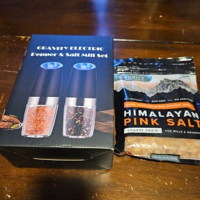 Gravity Electric Pepper & Salt Mill Set w/Willow & Everett pink salt