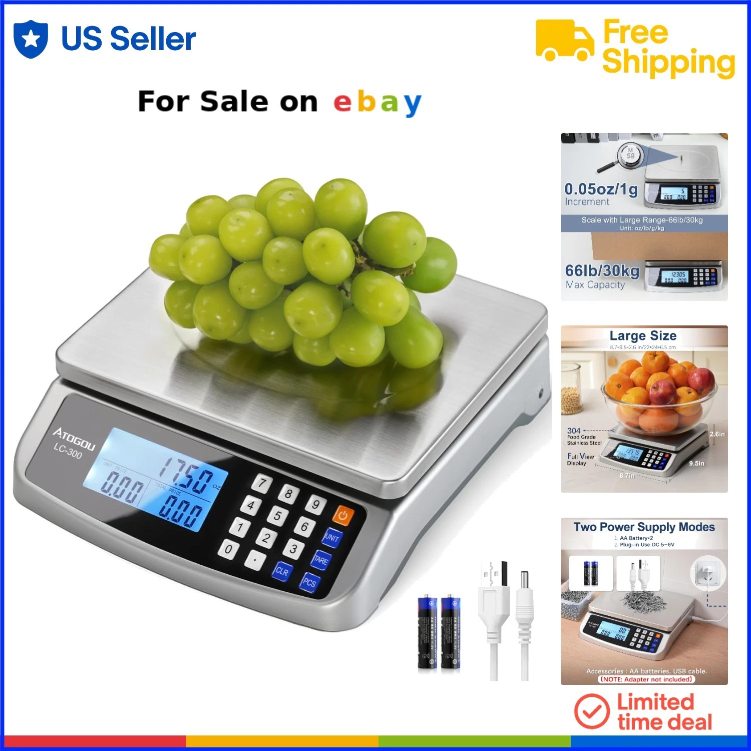 66lb Stainless Steel Food Scale Kitchen Commercial with Price Counting