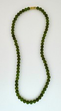 Genuine Nephrite Jade Necklace 16 Green Round Beads Gold Tone Clasp Vintage