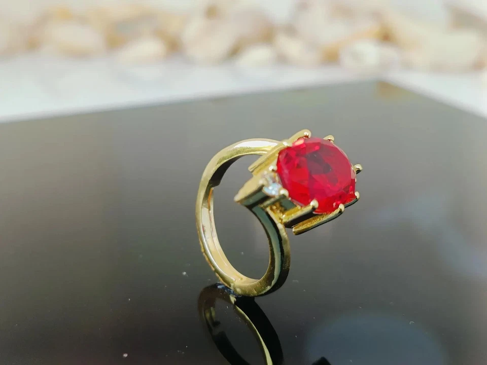 Handcrafted Ruby Ring Gold Plated Oval July Birthstone Jewelry, Minimalist Ring - Image 4 of 4