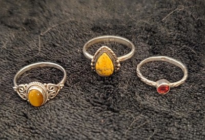 3er Ring Set Tigerauge, Hummel Jaspis, Rubin 925 Sterling Silber Ringe #120