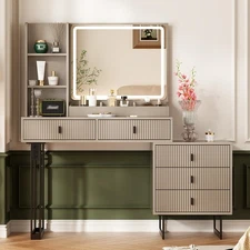 Large Vanity Desk with 3 Color Touch Screen Dimming Mirror, Vanity Desk with ...
