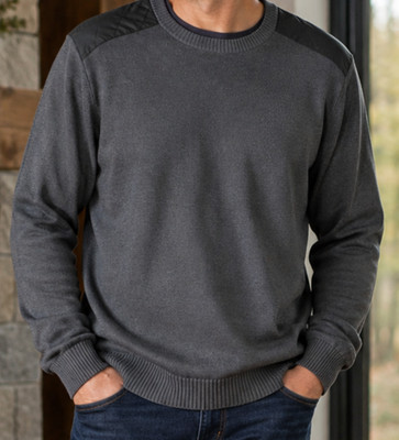 Van Heusen Studio Mens L Gray Crewneck Sweater Quilted Shoulder NWT Pullover