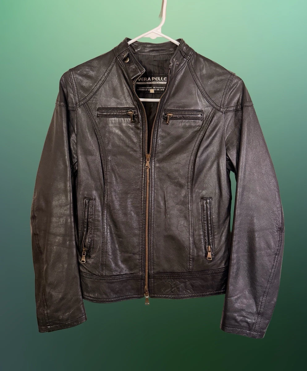 Vera Pelle Black Leather Outer Shell Coats, Jackets & Vests for