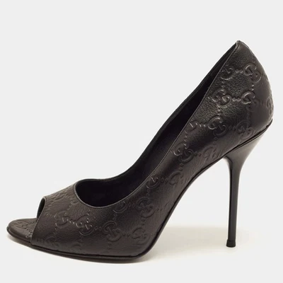 Escarpins Gucci taille 40 en cuir noir Guccissima bout ouvert - Photo 1/4