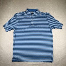 Footjoy FJ Mens 2XL Blue White Stripe Golf Polo Shirt Short Sleeve