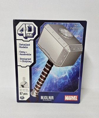 Spinmaster 4D Build Marvel Mjolnir Thor Hammer 3D Puzzle Model Kit w/Stand 87Pcs