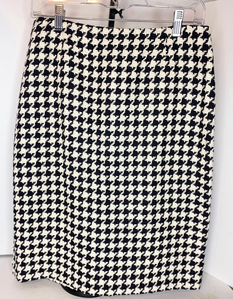 Юбка женская Dana Buchman размер 8 черная белая тканая гончая карандаш хлопок лен - Изображение 2 из 4