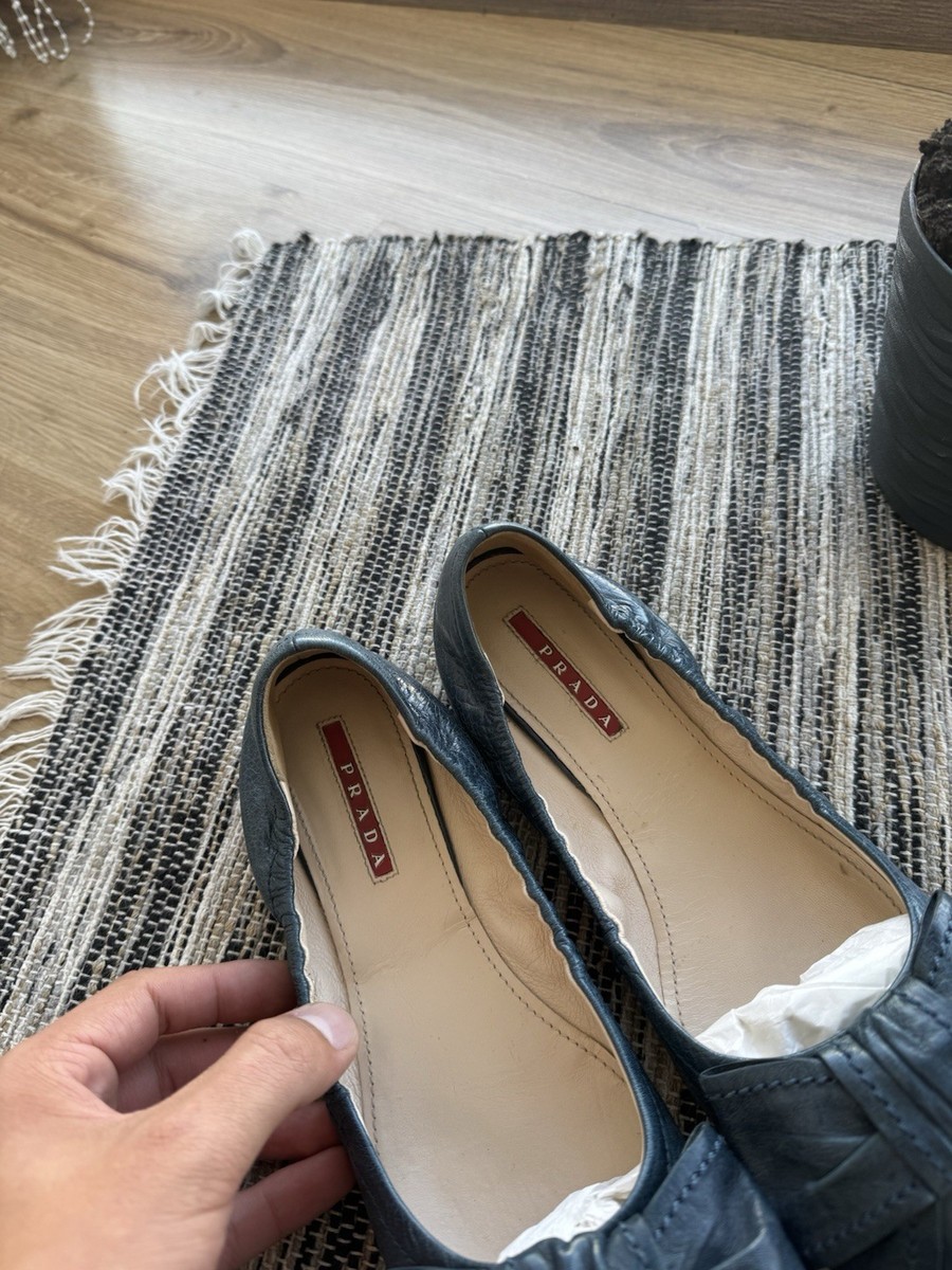 PRADA VINTAGE LEATHER BOW SCRUNCH BALLET FLATS SHOES WOMANS SIZE