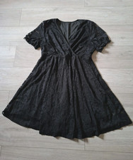 Shein Black Floral Lace Flared Midi Dress Christmas Evening Party Occasion UK16