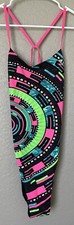 Womens TYR Cut Out Fit Durafast Pink Green Black One Piece Tank Swimsuit Sz 38