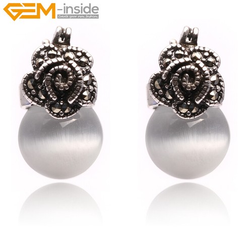 Pendientes de piedra arenisca perla blanca flor plata marcasita cuentas encanto - Imagen 21 de 48