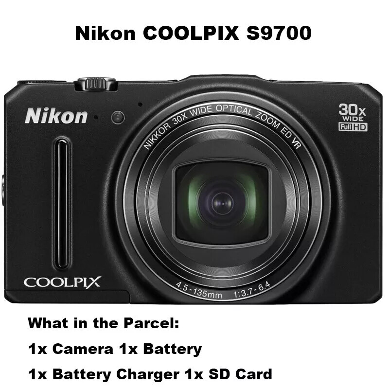 Nikon COOLPIX S9700 16.5 MP 30x Zoom Wi-Fi HD Digital Camera -Black