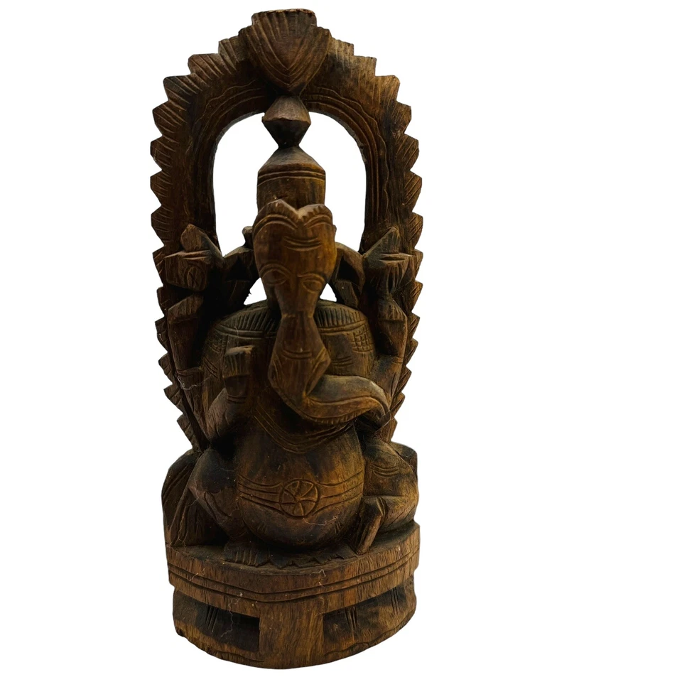 Lord Ganesh Madera Tallada India Hindú Puja Decoración Habitación Ganesha De Colección Foto 2 de 4