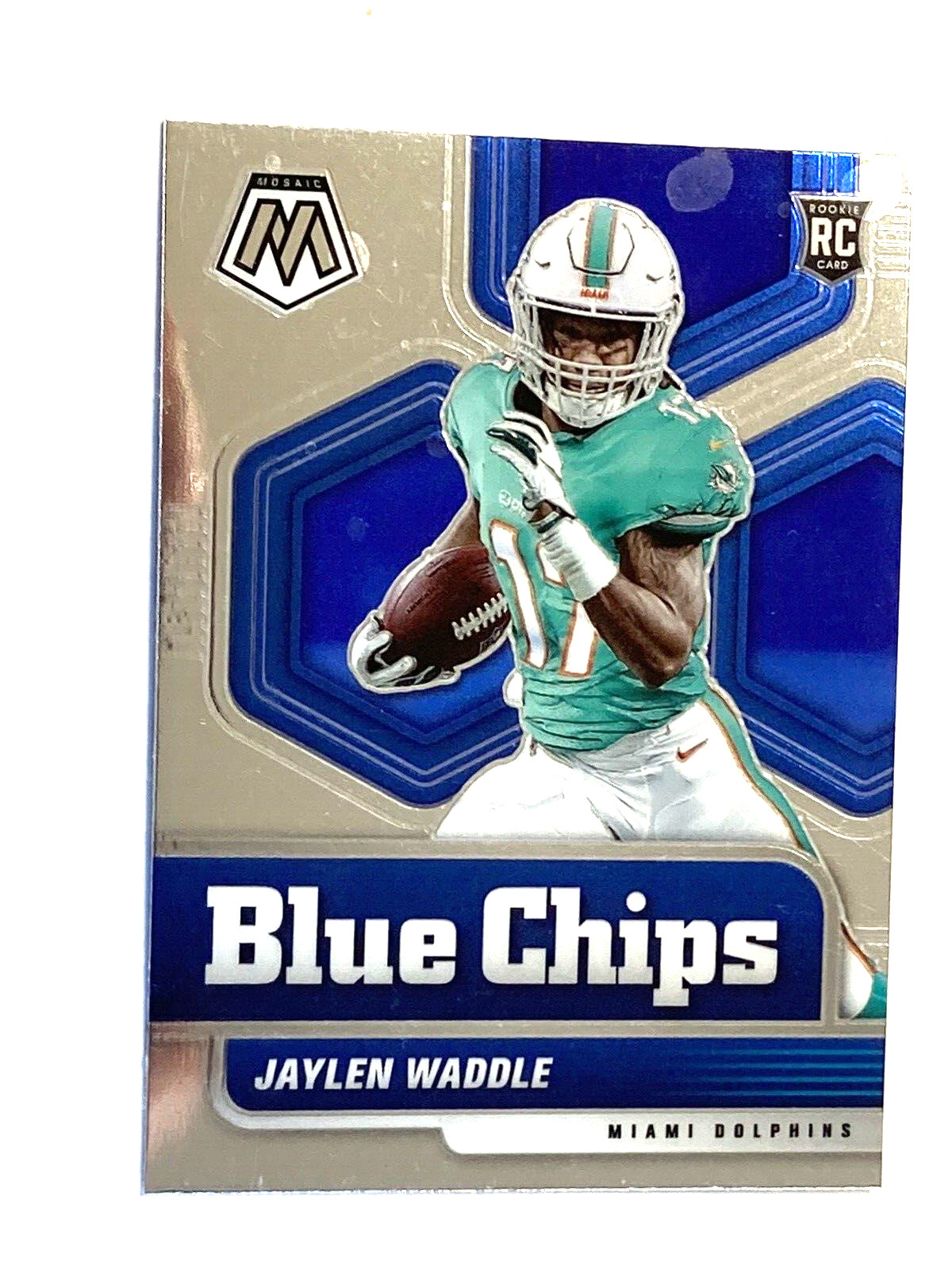 2021 Mosaic Blue Chips Jaylen Waddle Rookie RC #8 Dolphins