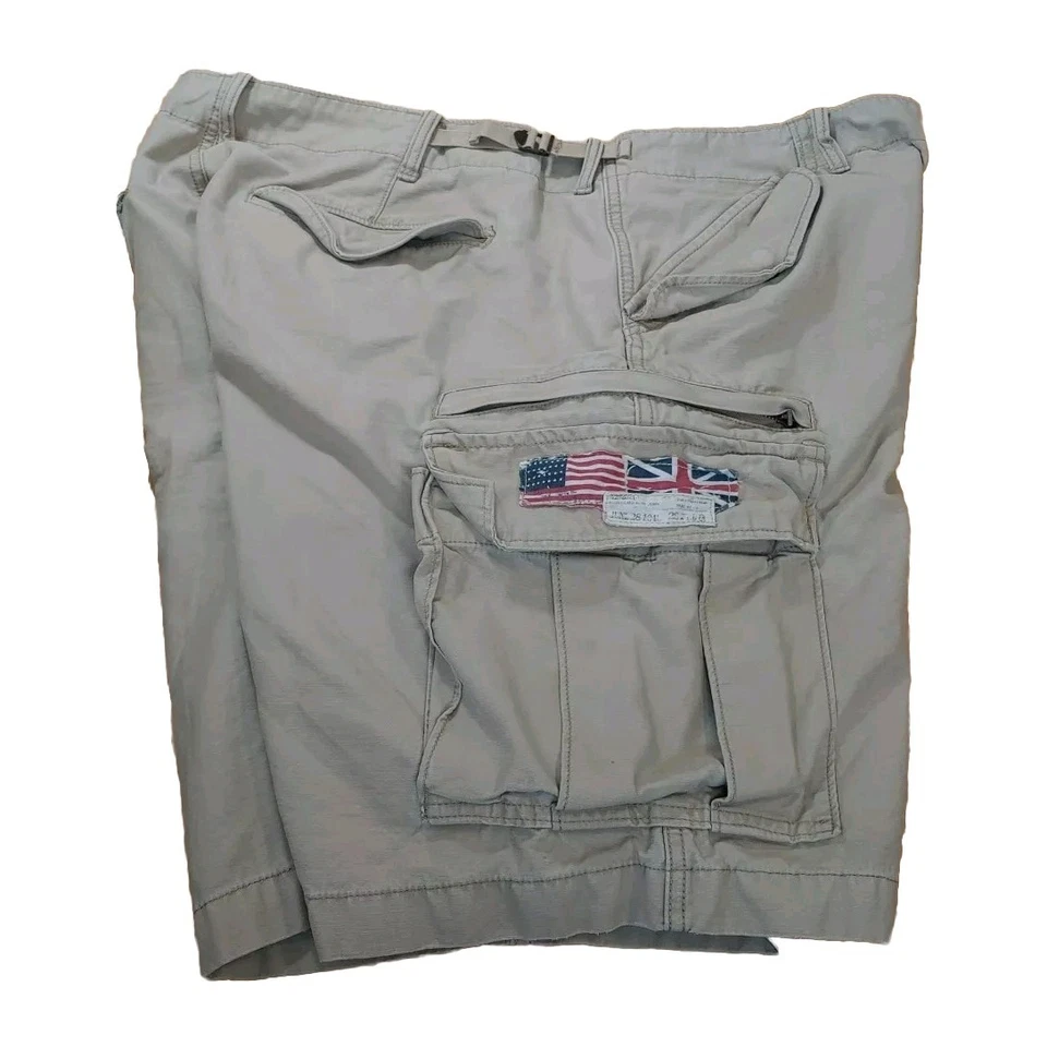 Denim Supply Ralph Lauren Baggy Cargo Shorts Men 38 Y2k Flag Logo Khaki Grunge  - Image 2 of 4