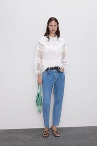 zara blue ruffle blouse