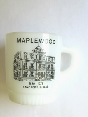 FIRE KING COFFEE MUG CUP 1975 MAPLEWOOD SCHOOL BUILDING CAMP POINT ILLINOIS