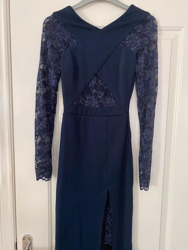 quiz navy lace dress Quiz Navy Lace Bardot Fishtail Maxi Dress