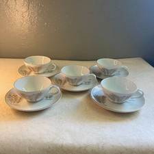 Vtg Fukagawa Arita Japan Hand Painted Bamboo Tea Cup  Saucer Set Of 5