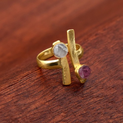Natural Red Ruby And Moonstone Gemstone Antique Statement Fashion Women's Ring - Picture 5 of 17