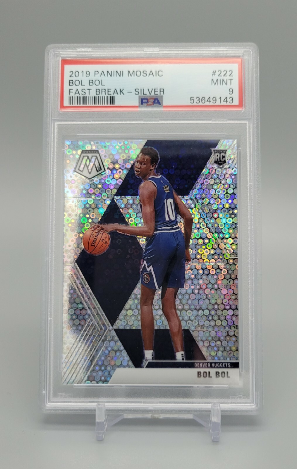 2019 Panini Mosaic Fast Break Bol Bol #222 Rookie RC Silver Disco Prizm PSA 9 MT