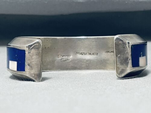 ONE OF THE BEST VINTAGE NAVAJO MIDNIGHT LAPIS STERLING SILVER BRACELET INLAY - Picture 6 of 9