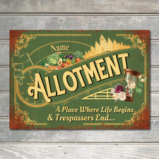 Personalised Allotment Sign Metal Plaque Garden Patch Rust Style Variety Colours