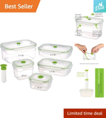 Vacuum Seal Food Storage Containers - 11 Piece Set, Airtight Lid