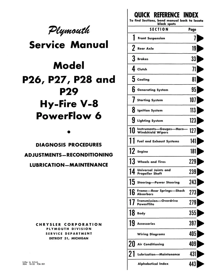 Manual de servicio Plymouth 1955 - 1956 - Plaza, Savoy, Belvedere Foto 2 de 2
