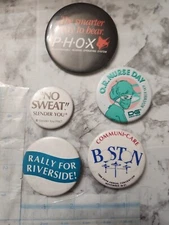 Vintage Pin Back Button Lot 5 Buttons PHOX BOSTON NURSE SLENDER YOU 1987
