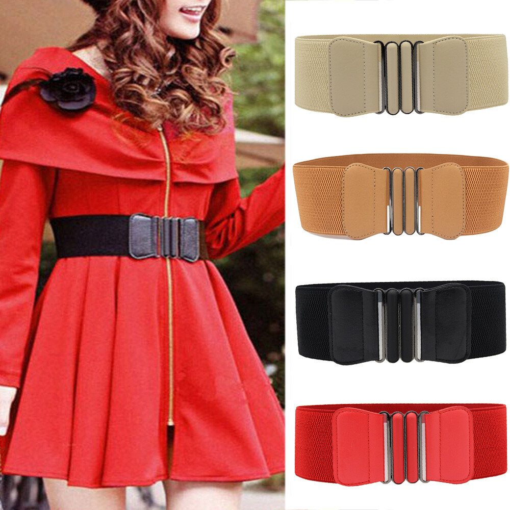 Wide Elastic Waist Belt Corset Style Faux Leather Stretchy Fashionable Tosmifairy Vintage Faux Leather Corset Belt Sides Lace-up  main image 2