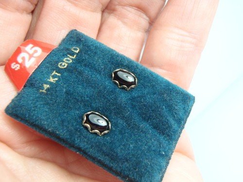 Solid 14k Yellow Gold Black Onyx Earrings Small Dainty 6mm x 4mm New - Picture 7 of 16