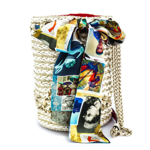 Christian Louboutin Bucket Bag Marie Jane Woven Multicolor Jute 