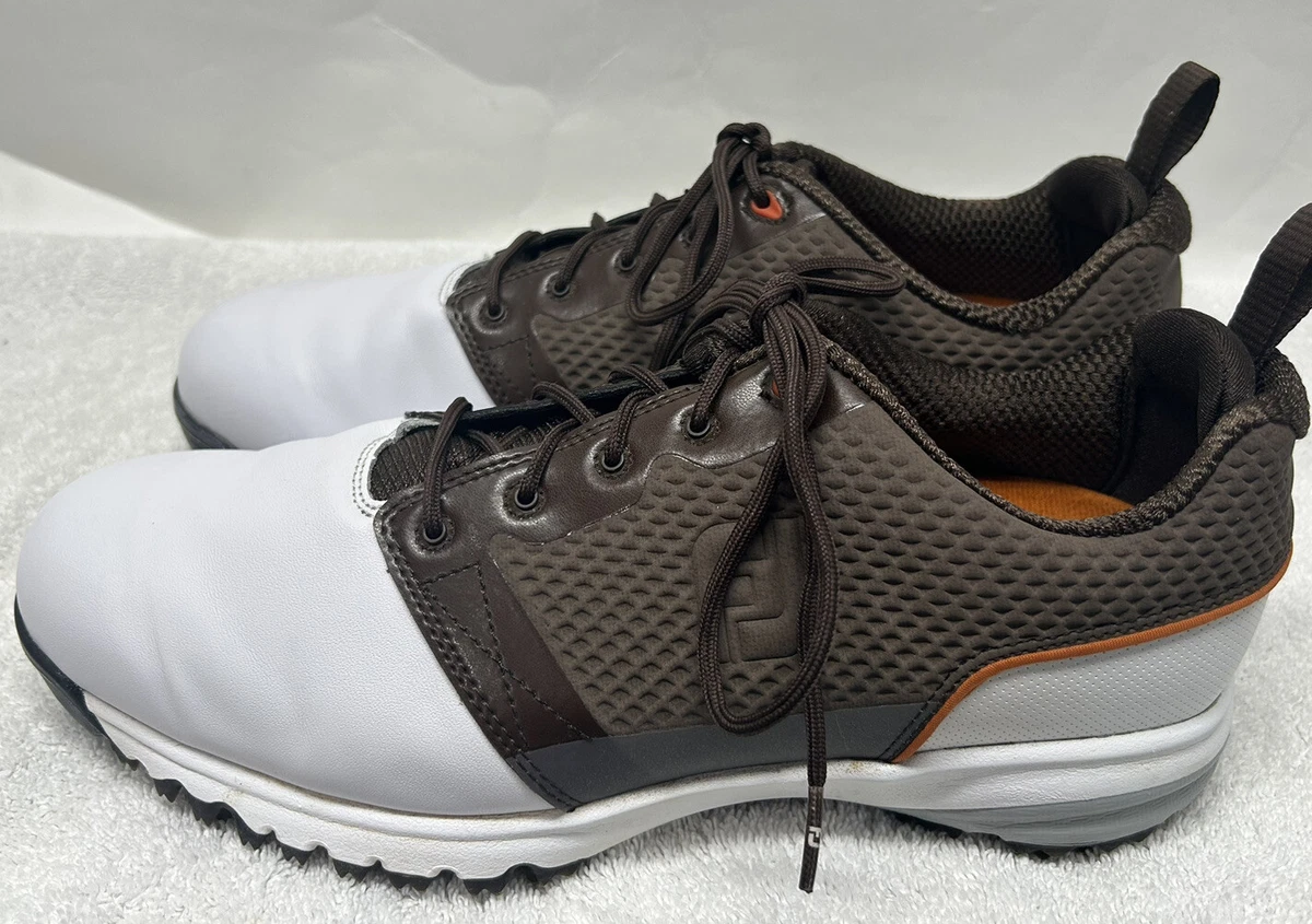 FootJoy Mens Size 9.5 White Brown Leather Contour Fit 54096 Golf