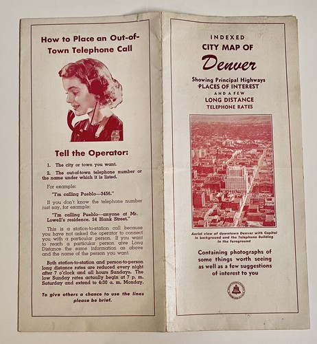 WW II Home Front BELL TELEPHONE BROCHURE DENVER CO Map CALL RATES for MILITARY - Picture 2 of 5