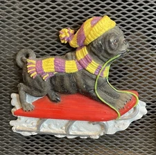 CUTE Willabee & Ward PUG 3D Magnet Snow Sledding Dog Hat Winter Scarf W&W MBI