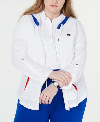 TOMMY HILFIGER Women's Plus Red Zip Up Tab Sleeve Lightweight Hoodie size 0X NWT - 第 3/11 張圖片