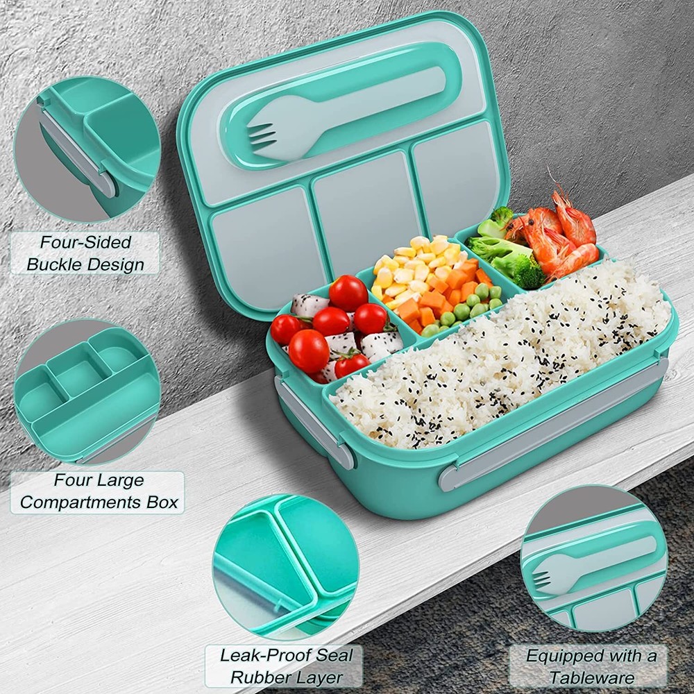 Bento Box Adult Lunch Box 4 Compartments Containers for Adults Kids with Utensil