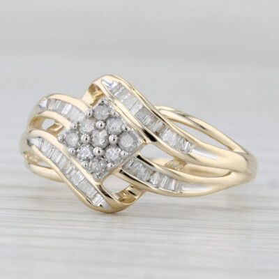 0.25ctw Diamond Cluster Ring 10k Yellow Gold Size 7 Bypass