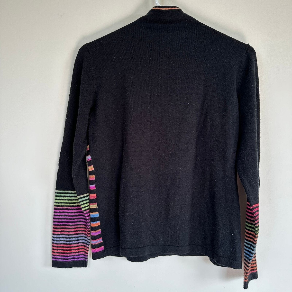 Vintage Rainbow Stripe Mock Neck Knit Sweater Black