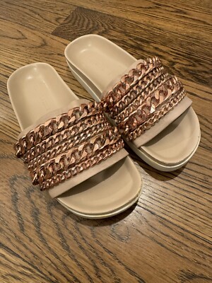 Kendall Kylie Sandals Shiloh Chain Link Leather Slide Rose Gold Pink Size 